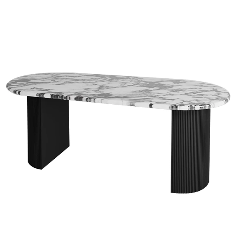 

Dining table medieval luxury stone Bulgari purple rock slab retro small apartment semi-round marble dining table and chairs