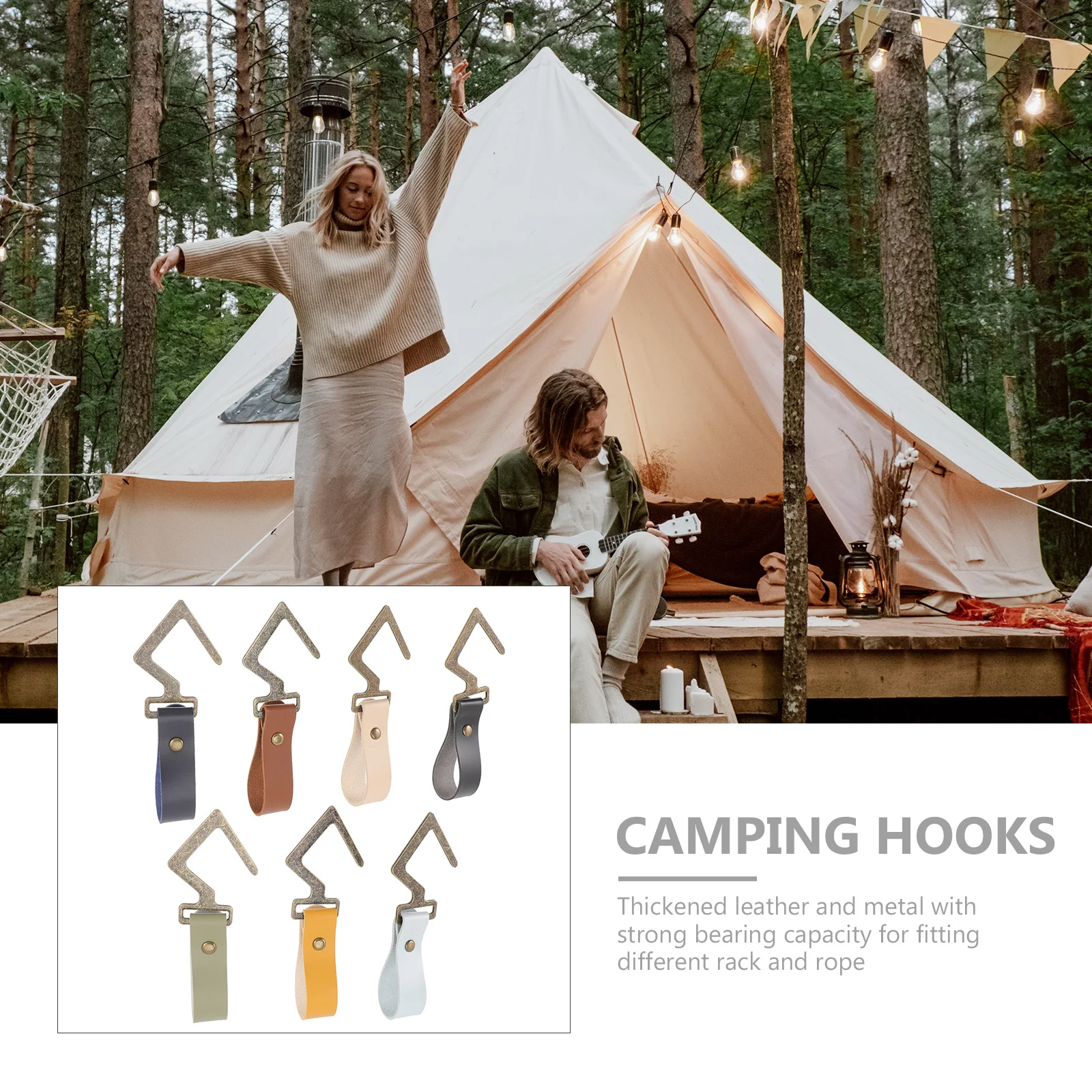 

7Pcs Clothesline Hooks Camping Tent Hangers Outdoor Hanging Rack Hooks for Clothes Cookware Bags