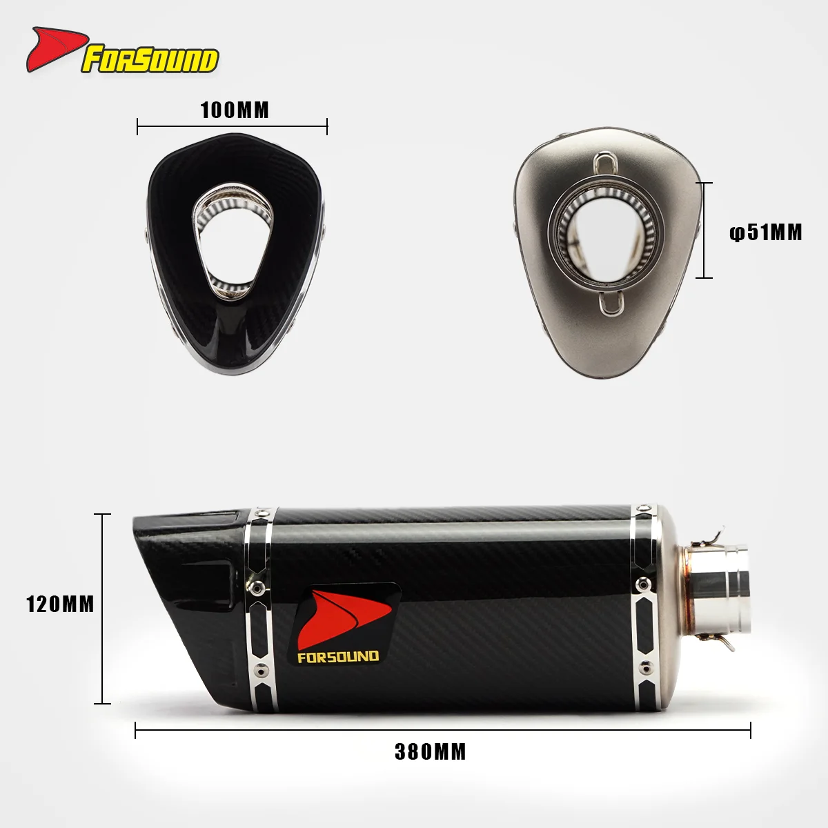 Forsound Factory Wholesale Price Motorcycle Exhaust System Stainless Steel Shorty Muffler Full System for 51mm Carbon Fiber Univ 3