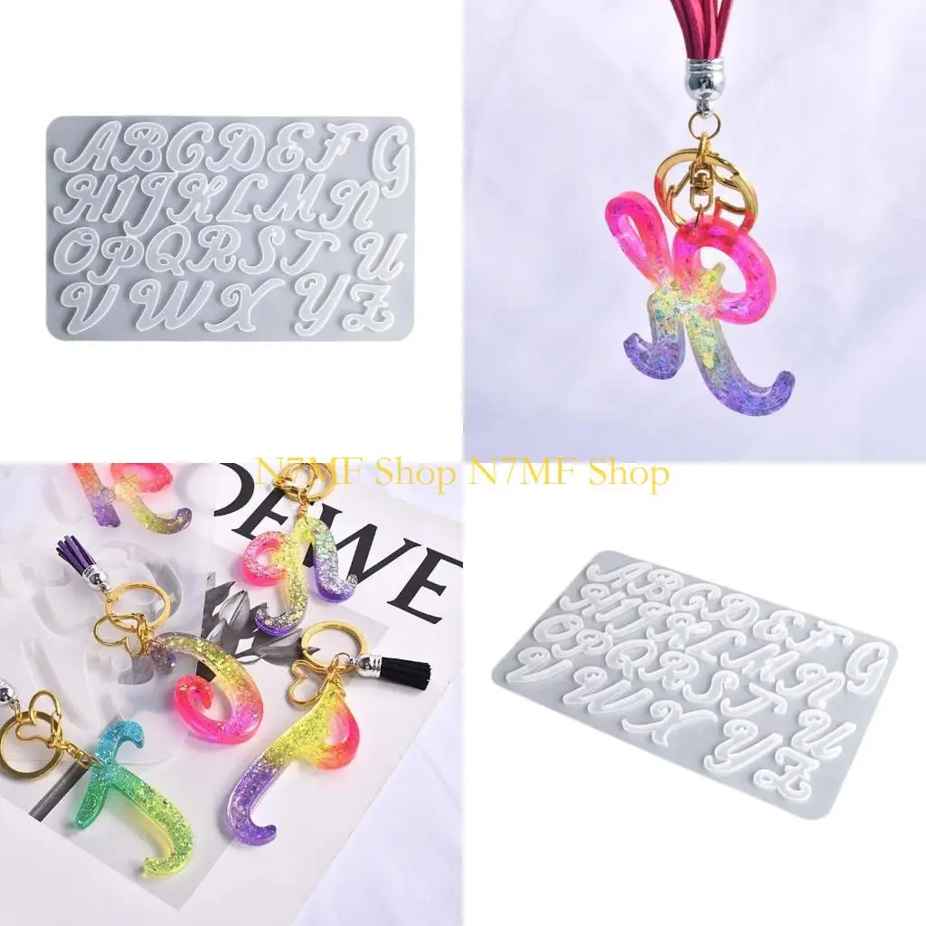

N7MF Resin Letter Keychain Molds with Hole Epoxy Molds for Keychain Jewelry Making