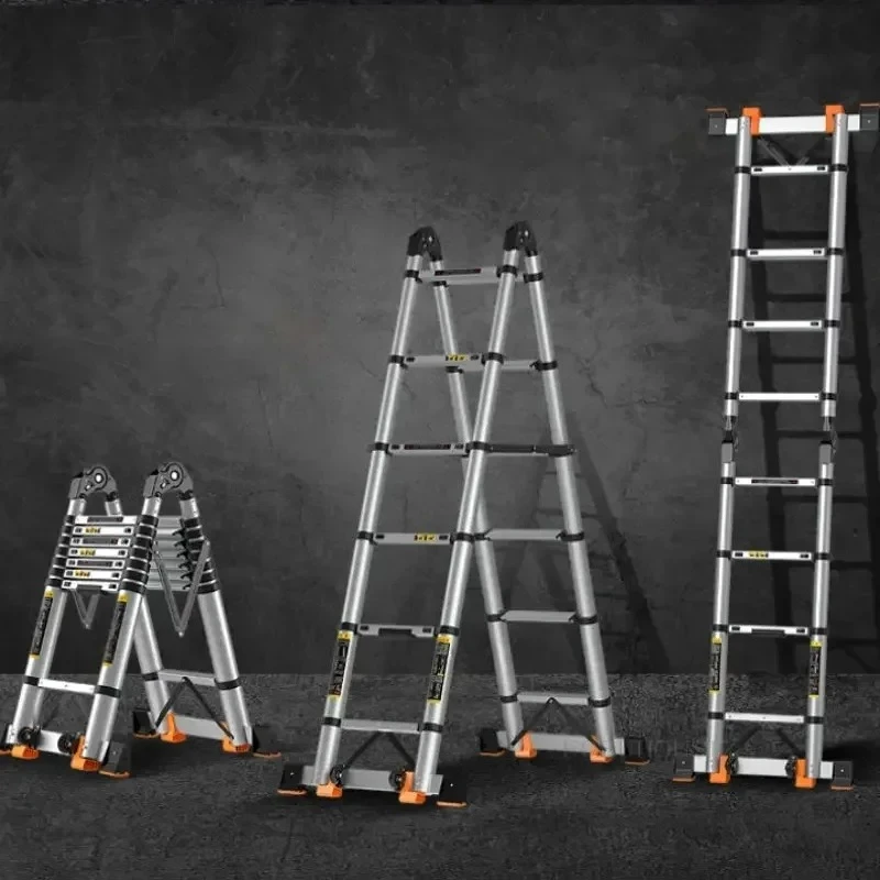 & Aluminum alloy herringbone ladder home telescopic folding ladder multifunctional thickened portable engineering lift step ladd