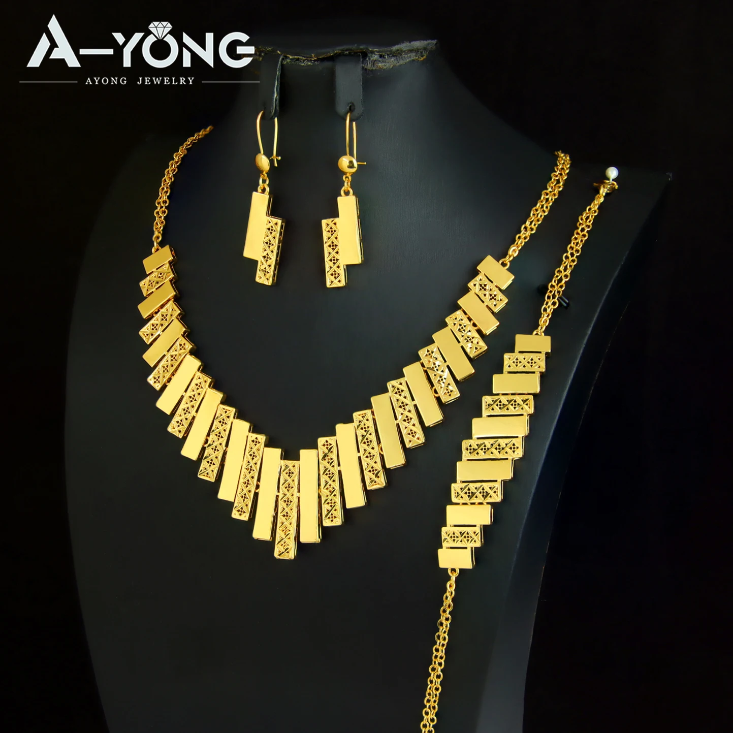 Gorgeous Dubai Wedding Jewelry Set, 21k Gold Plated