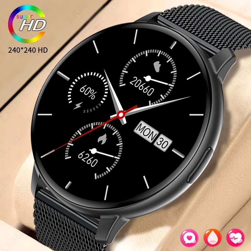 

LIGE Новые 1,38-дюймовые Смарт-часы для мужчин и женщин Bluetooth-вызов Монитор сердечного ритма и здоровья Мужские часы IP67 Водонепроницаемые мужские умные часы