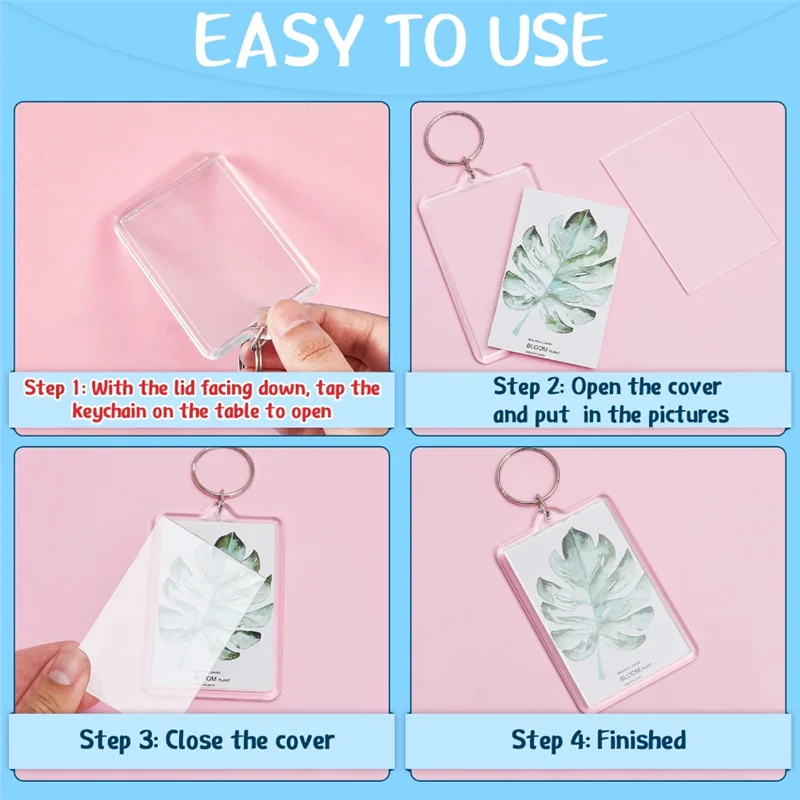 

-A95Z Clear Rectangle Photo Keychain Blanks - Picture Frame Keychain With Metal Rings For DIY Crafts And Bag Decoration