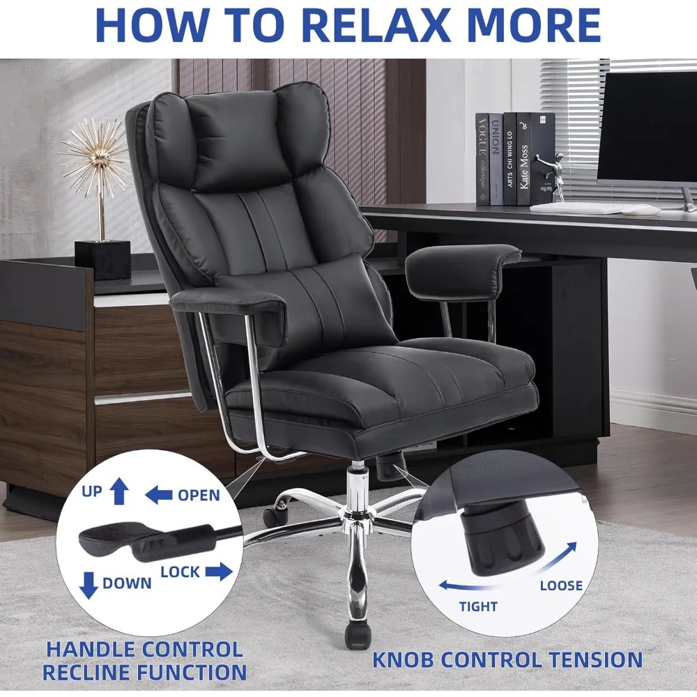 كرسي مكتب كبير وطويل القامة بسعة 500 رطل، مقعد عريض، كرسي مكتب تنفيذي عالي الظهر، كرسي مهام مكتبي مريح، دعم قطني Com #4