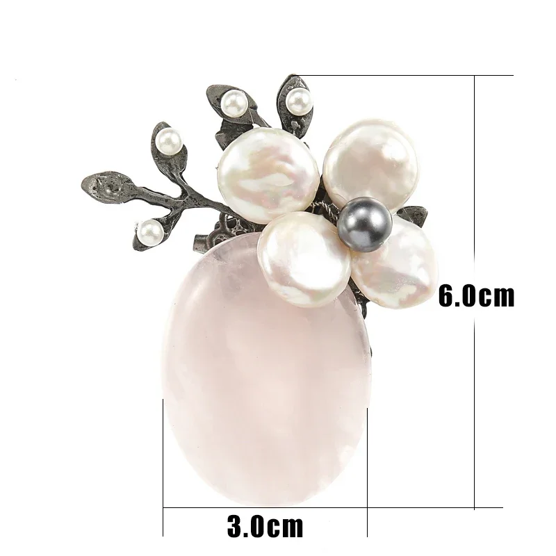 TDQUEEN Brooches Natural Stone Women Brooch Antique Silver Plated Safety Pin Jewelry Baroque Pearl Flower Brooch