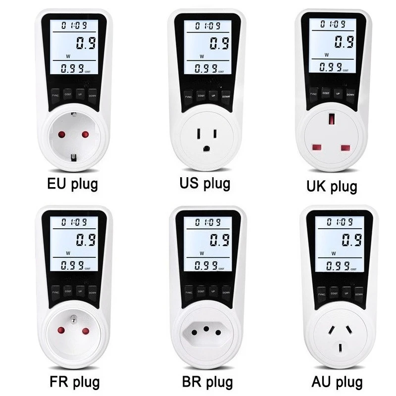 AC Power Meter Socket LCD Display Wattmeter Energy Tester KWH Electricy Consumption Metering Current Voltage Power Monitor