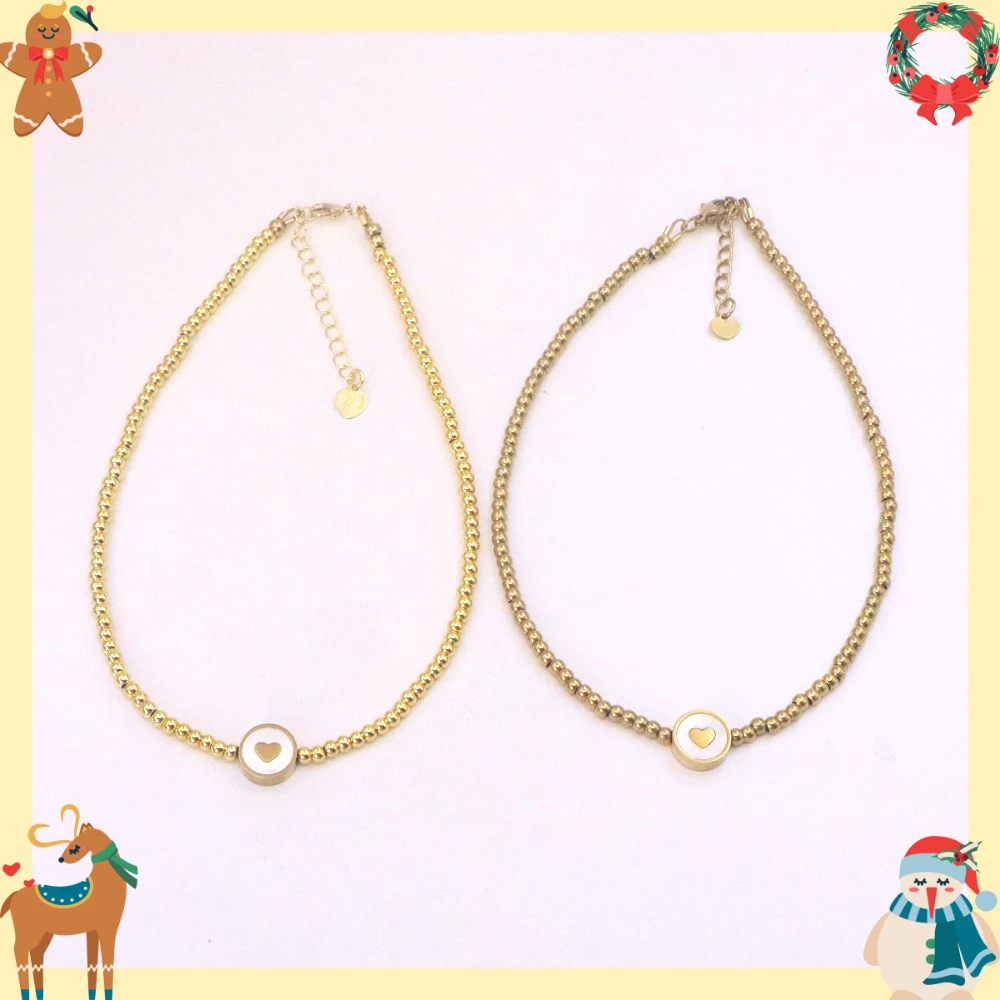 Cute Stainless Steel Heart Necklace Bracelet Girls Baby Golden Beads Children Baptism Fashion Jewelry Christmas Birthday Gift