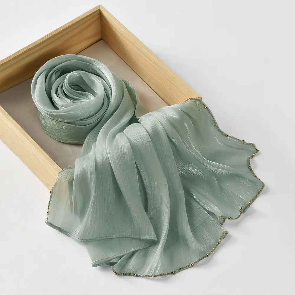 Luxus Perlen islamischen Turban Chiffon lange Wraps Schal Pashmina dünne ethnische Stil Schal Frauen