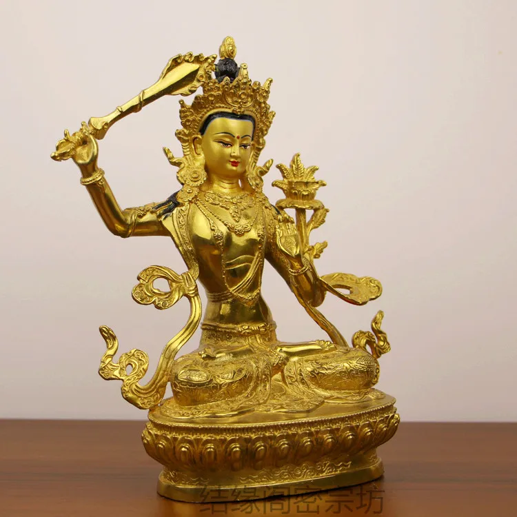 Pure copper Tibetan Tantric Nepalese Manjushri Bodhisattva statue crafts brass tabletop offering Buddha ornaments 23cm