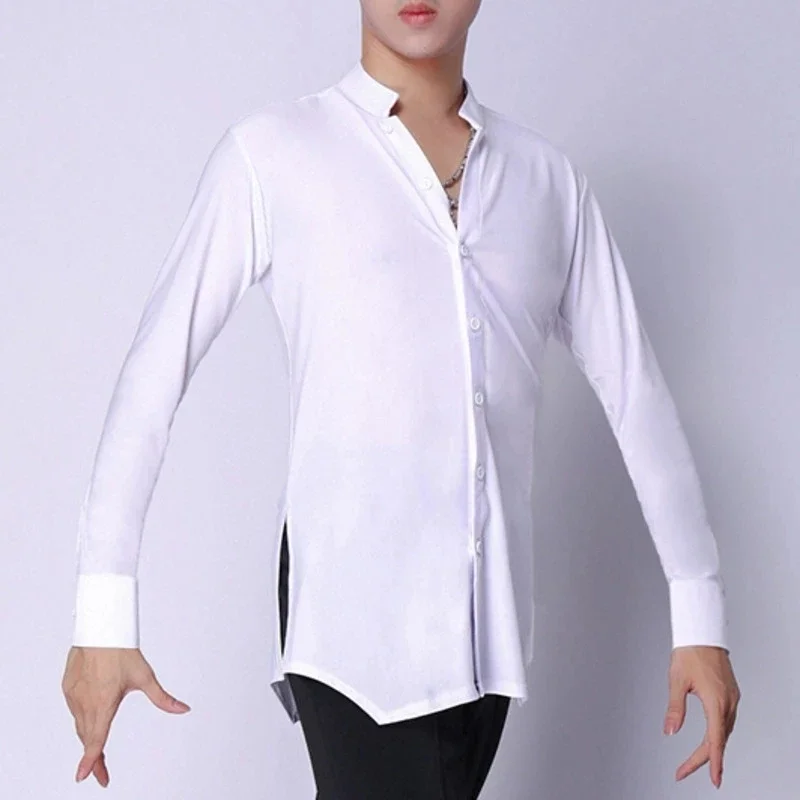 Adult Man Latin Dance Shirt Tops Boy Standard Ballroom Dancing Practice Clothes Salsa Waltz Tango Samba Dance Shirt Costumes