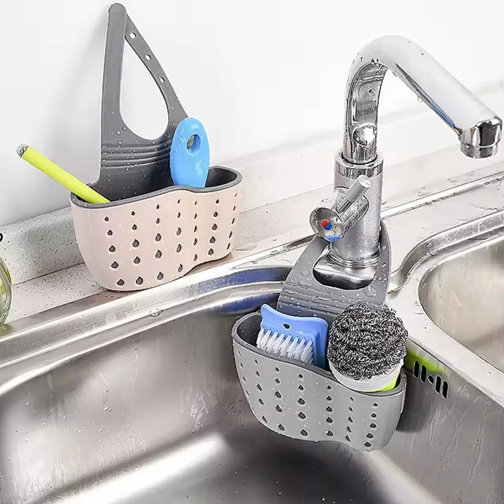 Home Storage Drain Basket Kitchen Sink Holder Adjustable Soap Sponge Hanging Drain Basket Bag Kitchen Accessories