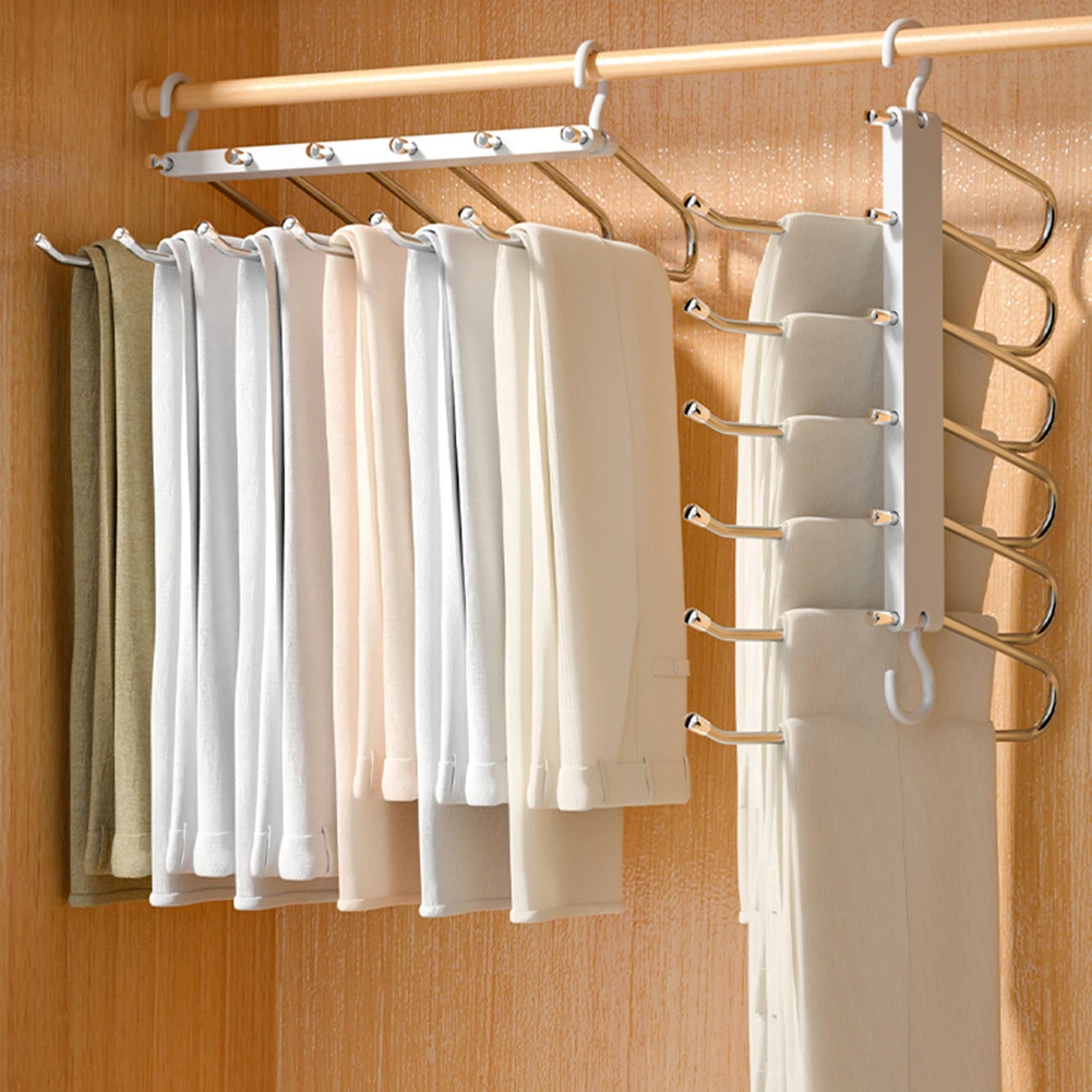 

Retractable Multifunctional Multi-Layer Trouser Hangers Save Space Anti-Slip Design For Bedroom