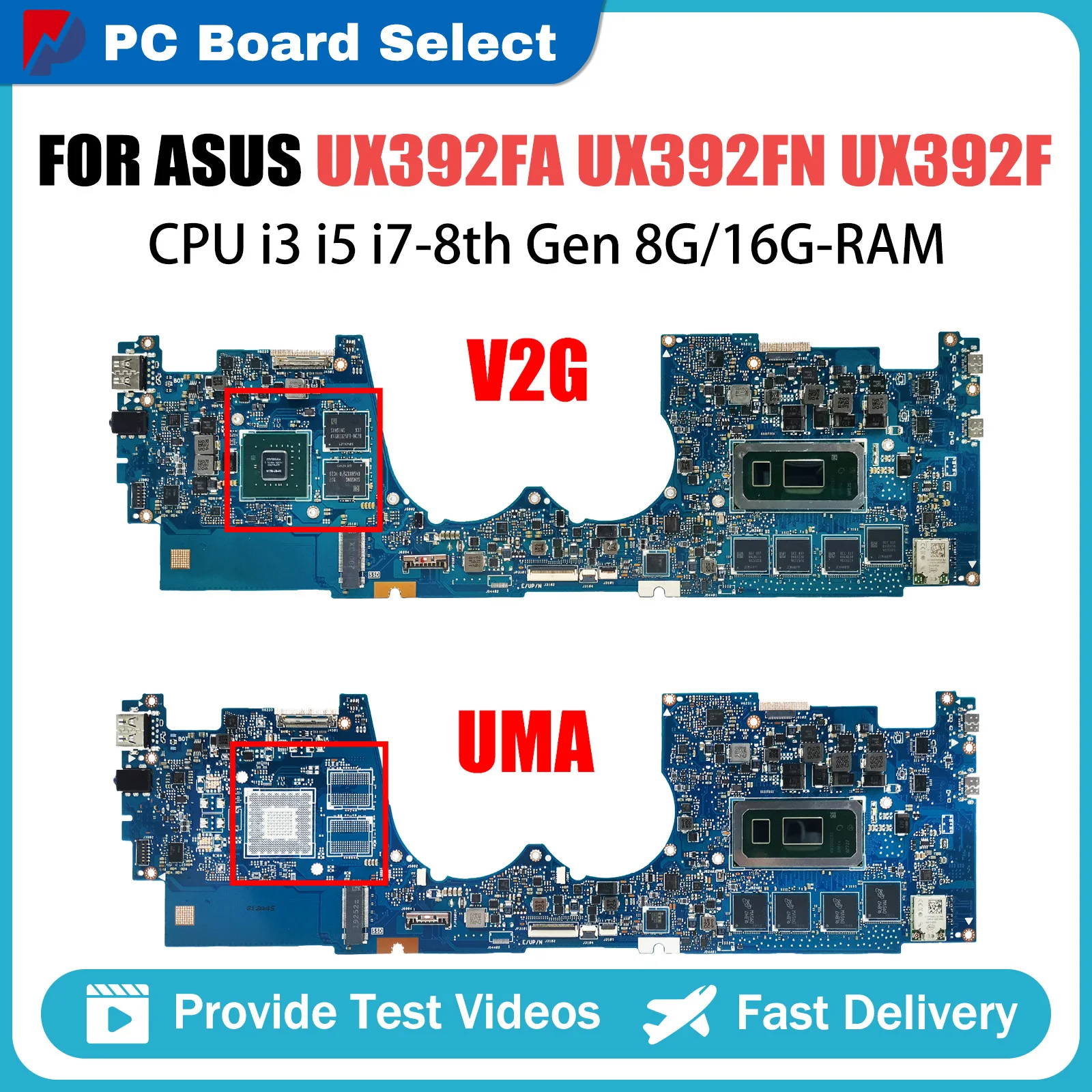 

SAMXINNO UX392F Motherboard For ASUS ZenBook UX392FA UX392FN UX3000X Laptop Motherboard I3 I5 I7 8th Gen CPU 8GB/16GB UMA/MX150