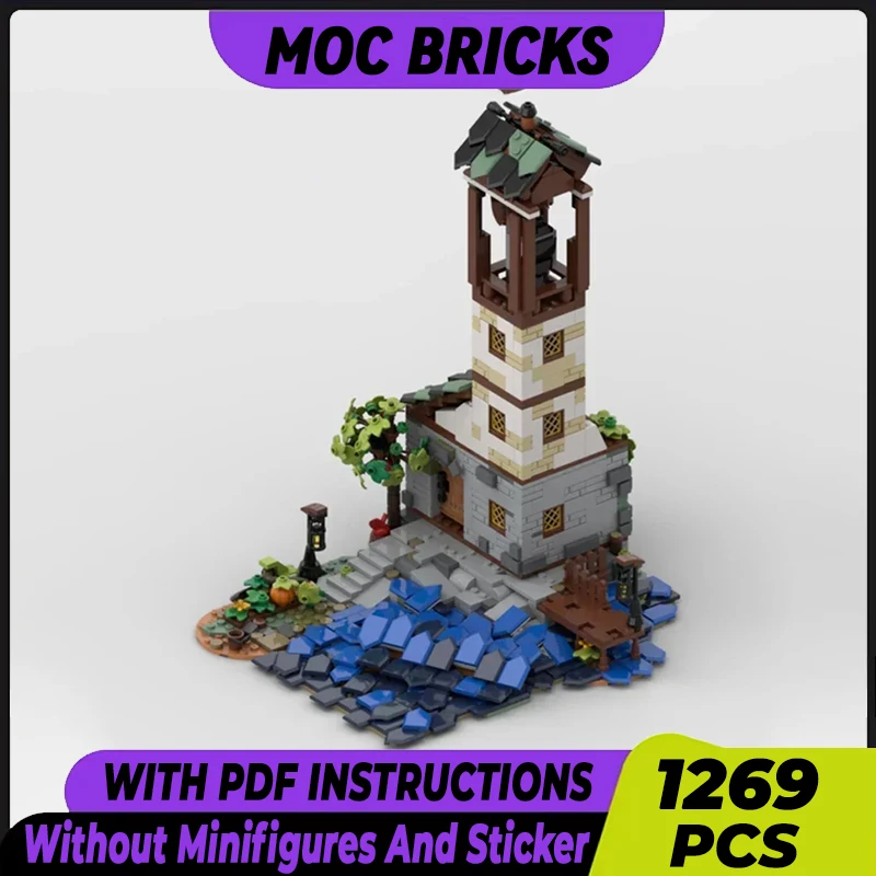 

Medieval Castle Model Moc Building Bricks Rock Coast Ancient Lighthouse Technology Blocks Gifts Christmas Toys DIY Sets Assembly