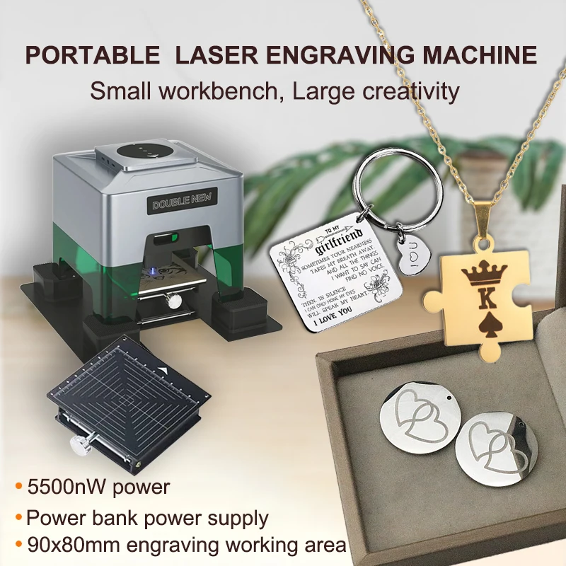 5500nW Stainless Steel Laser Engraver Engraving Cutting Machine Free DIY Jewelry Pendant for Pet Tags Fashion Leather Craft