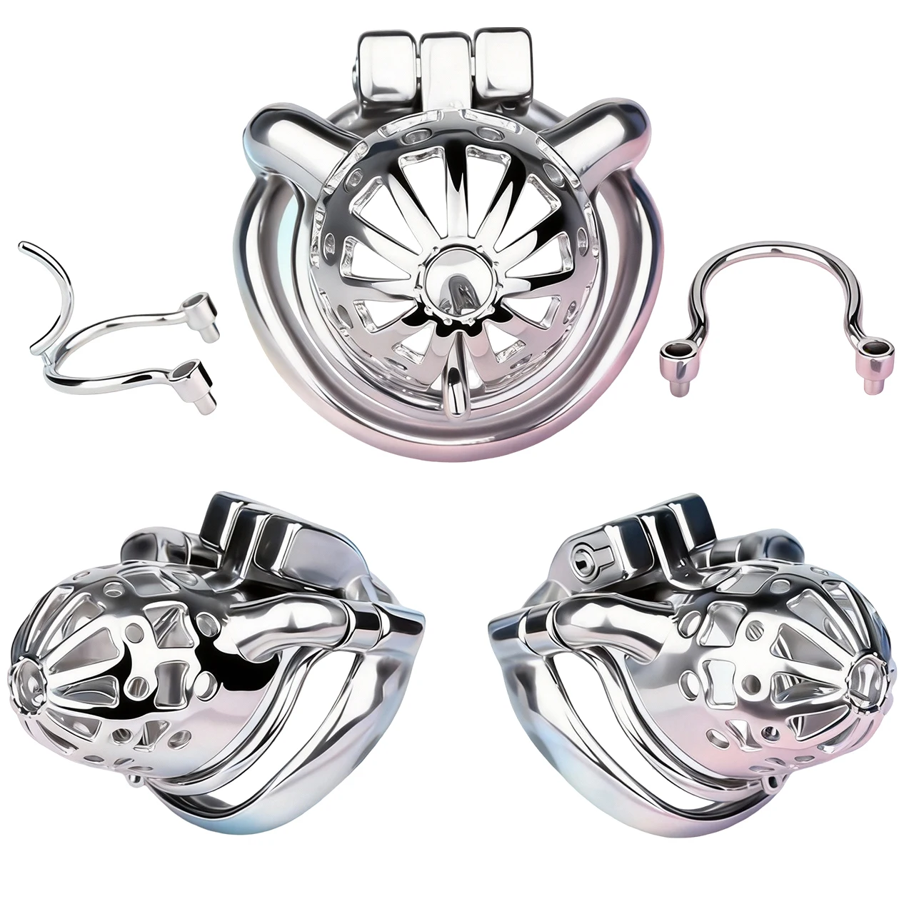 FRRK PA Lock Male Chastity Cage with Auxiliary Belt SM BDSM Glans Piercing Penis Bondage Abstinence Exercise Adult Toy Sex Games