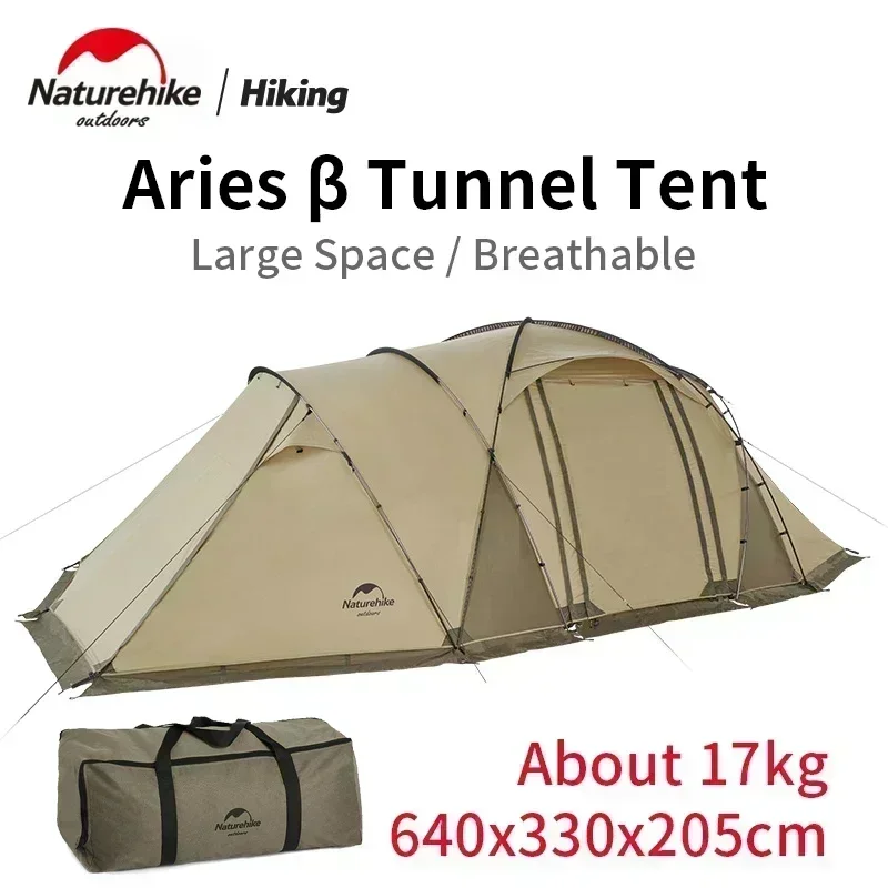 Naturehike-Ultralight Tunnel Tent for 6 Person, Lightweight Hiking Tent, Mobi Shade Shelter, Professional Waterproof, Beach Trip