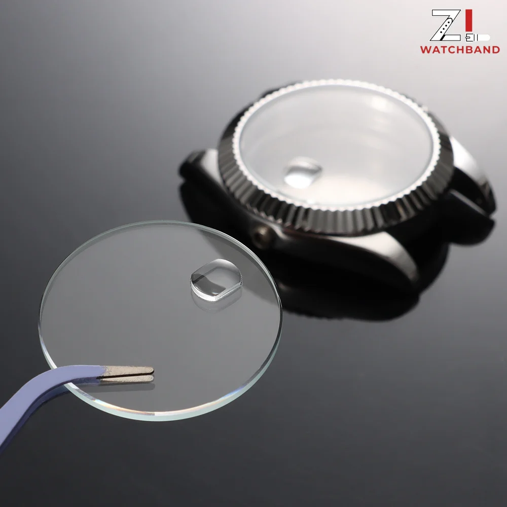 1.2/2.0mm Thick Date Window Watch Glass Round Flat Mineral Timepiece Crystal with Bubble Magnifier Transparent 29-33mm Accessory