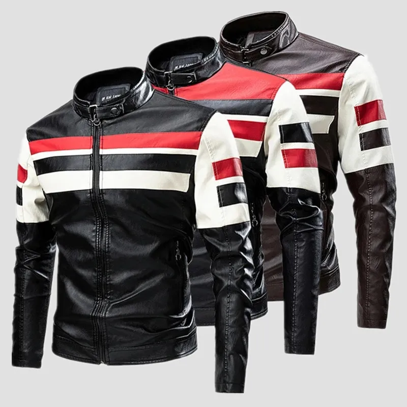 Men's Motorcycle Leather Jacket 2024 Autumn New Casual Biker Bomber PU Jacket Men Windproof Vintage Overcoat