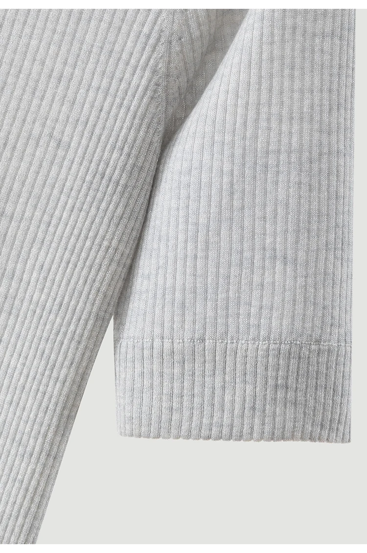 BY3621584 Damen-Pullover mit Rundhalsausschnitt aus Wollmischung, gerippt, kurze Ärmel, Kontrastkragen, Kettenverzierung, Schlüsselloch am Rücken, dezenter Luxus für den Herbst – Detail 18