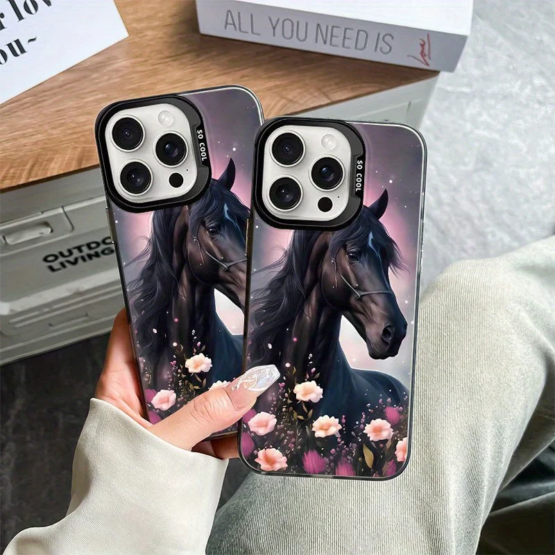 

The horse is among the flowers phone case for iPhone 16 15 14 13 12 11 Pro/ Max/Plus shock-proof rear cover anti-fingerprint