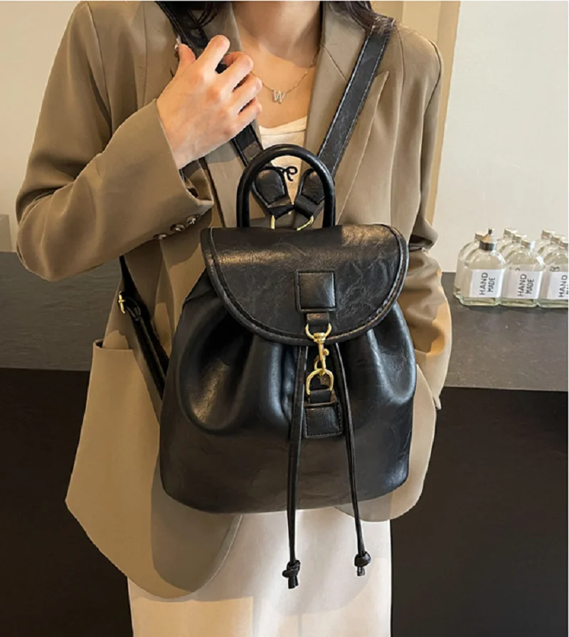 2026 Korean Fashion Tassels Designer Soft Leather Backpacks Women's Casual Vintage Shoulder Bags Totes Crossbody Small Backpack