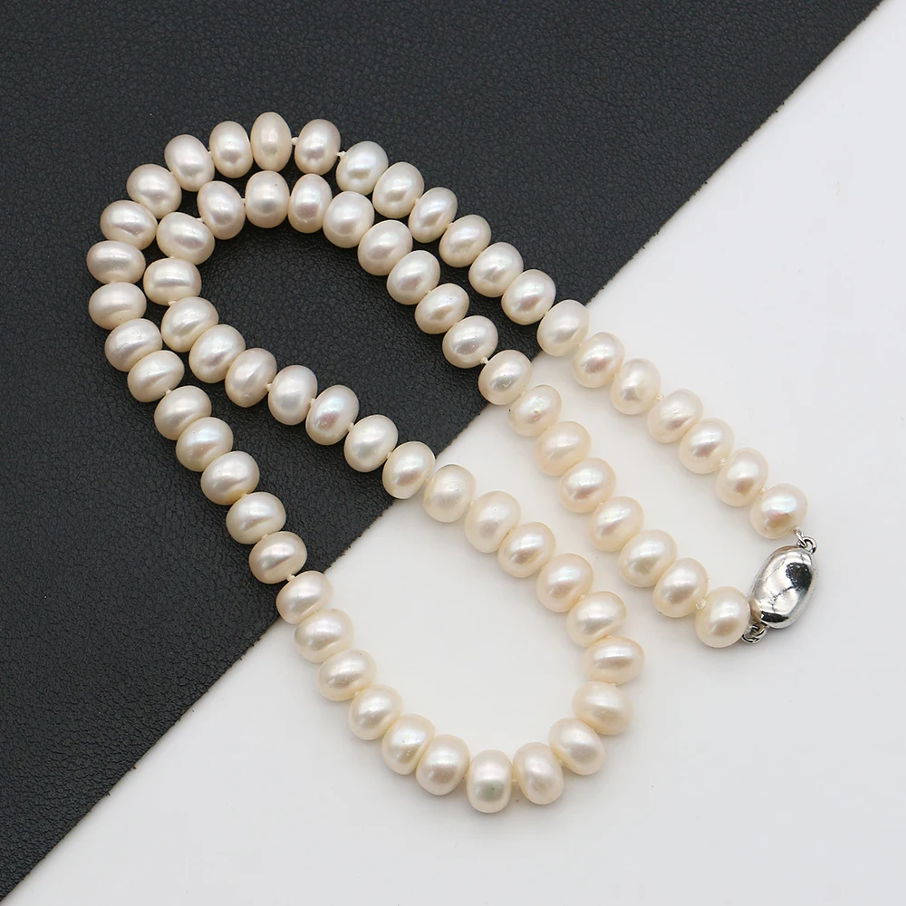 Light Luxury Natural Freshwater White Button-shaped Smooth Baroque Straight-drilled Pearl Accessories for Necklaces 1strand