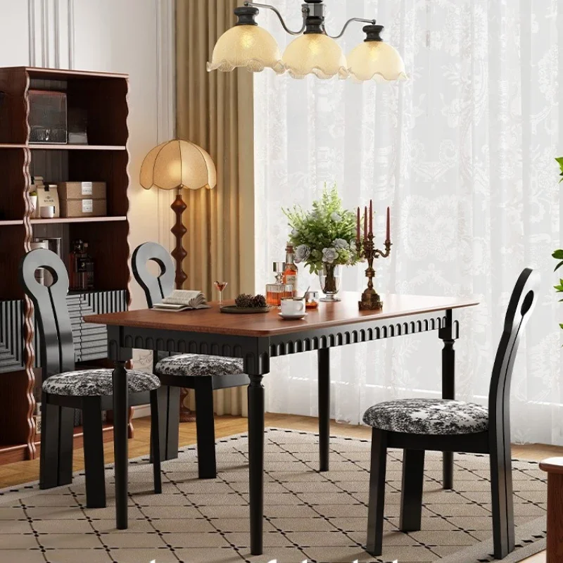 French retro solid wood meal, table and chairs, combination table book