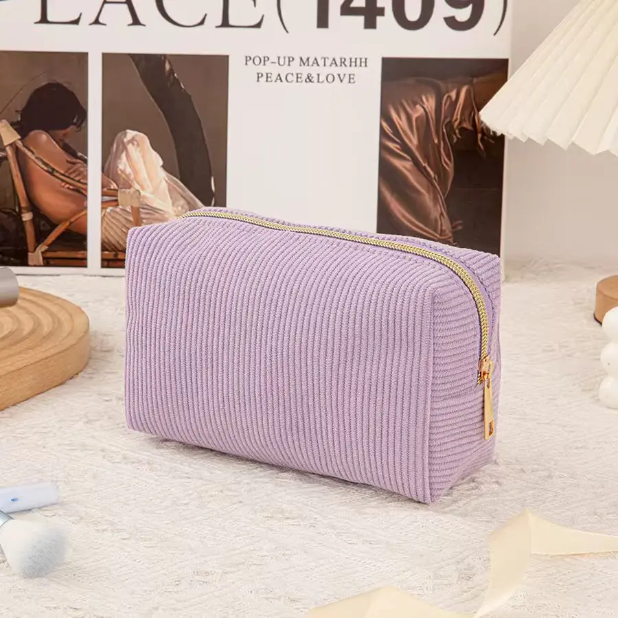 New Simple Girl Corduroy Cosmetic Bag Large Capacity Portable Toilet Bag Travel Business Travel Storage Bag