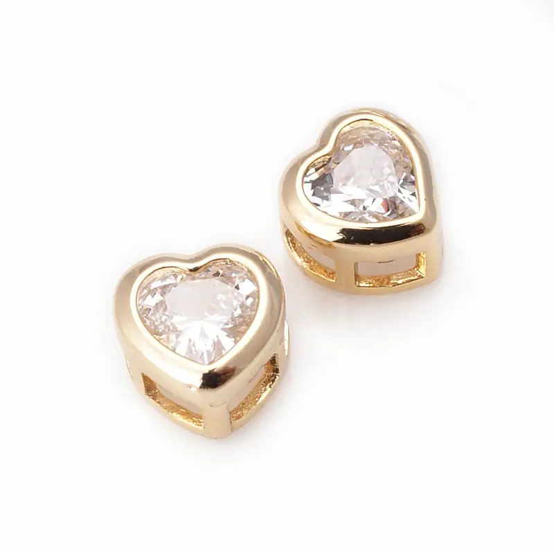 6PCS 6MM 7MM 8MM 9MM High Quality 18K Gold Color Brass with Zircon Heart Charms Spacer Beads Bracelet Beads Jewelry Making
