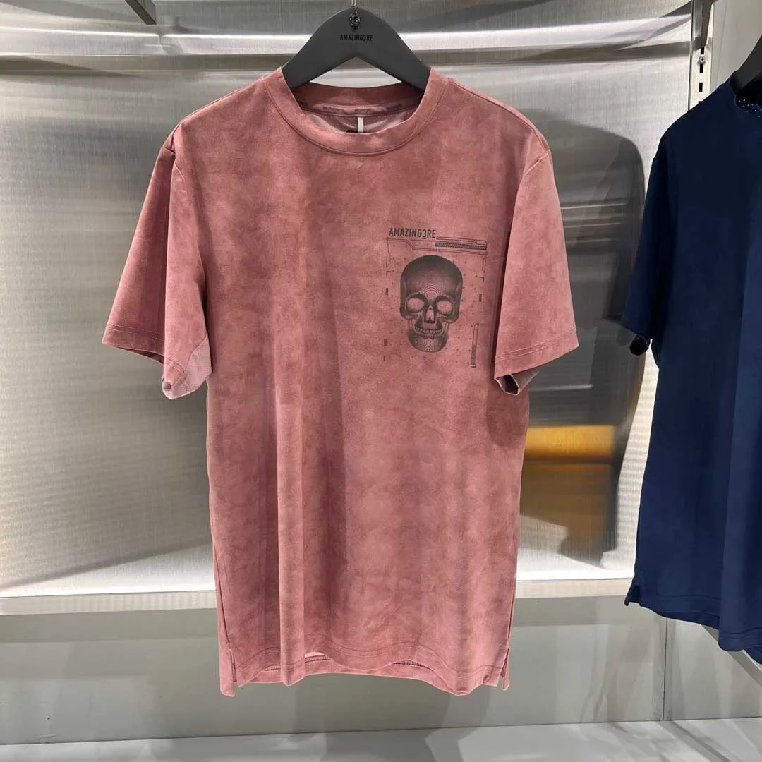 ゴルフ服メンズ 25 新作春夏ラウンドネックスカル半袖ゴルフ Tシャツ伸縮性と通気性ゴルフトップ