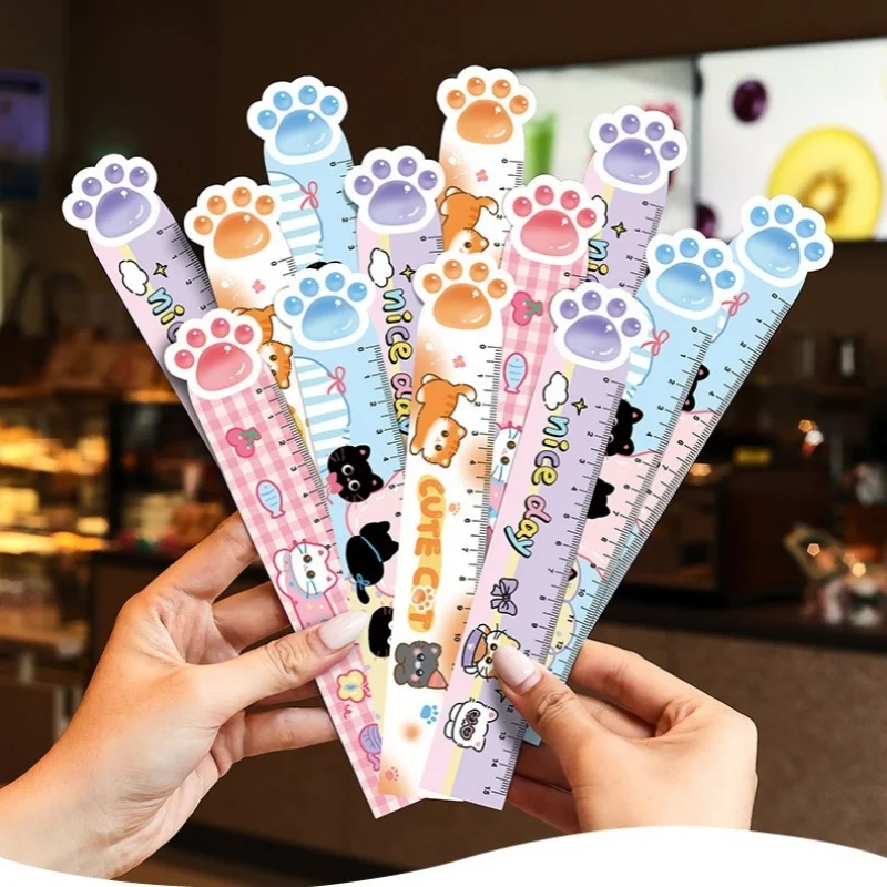 Cute Cat Paw Shaped Soft Ruler Magnetic Bookmark Creative Multifunctional Student Stationery Drawing Gift Scale15cm