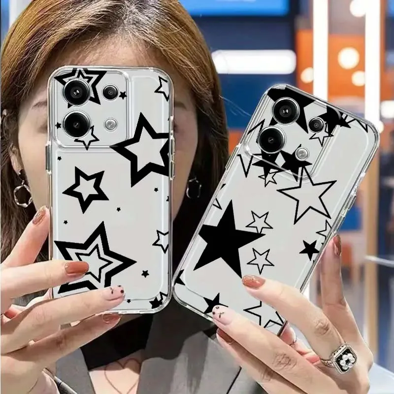 

Black White Star Pattern Phone Case For Redmi Note 12R 11E 15 14 13 12 Pro Plus Turbo 4G 5G Space Shell