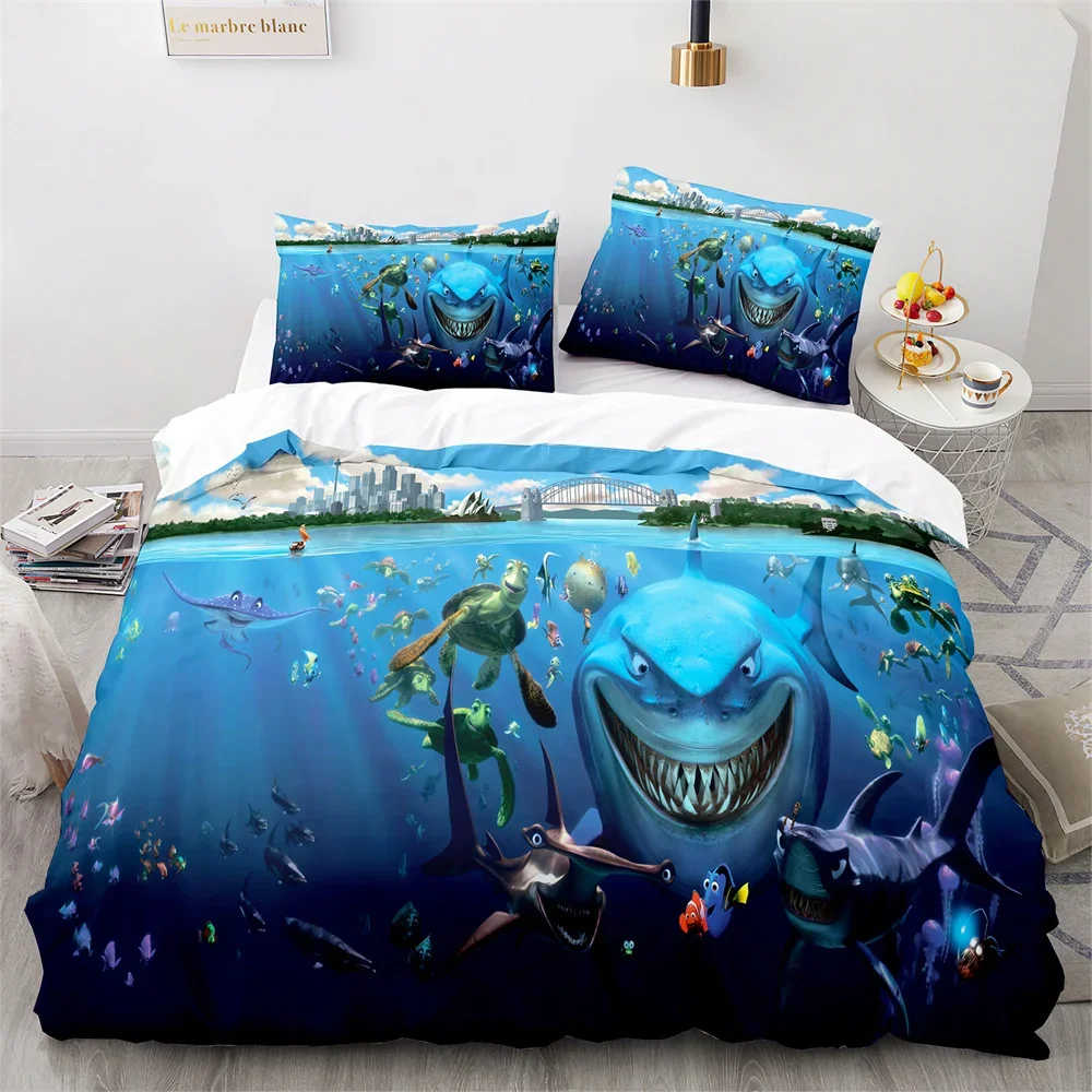 Underwater World Duvet Cover King Queen Blue Ocean Shark Bedding Set for Kids Sea Animal Coral Fish 3pcs Polyester Quilt Cover