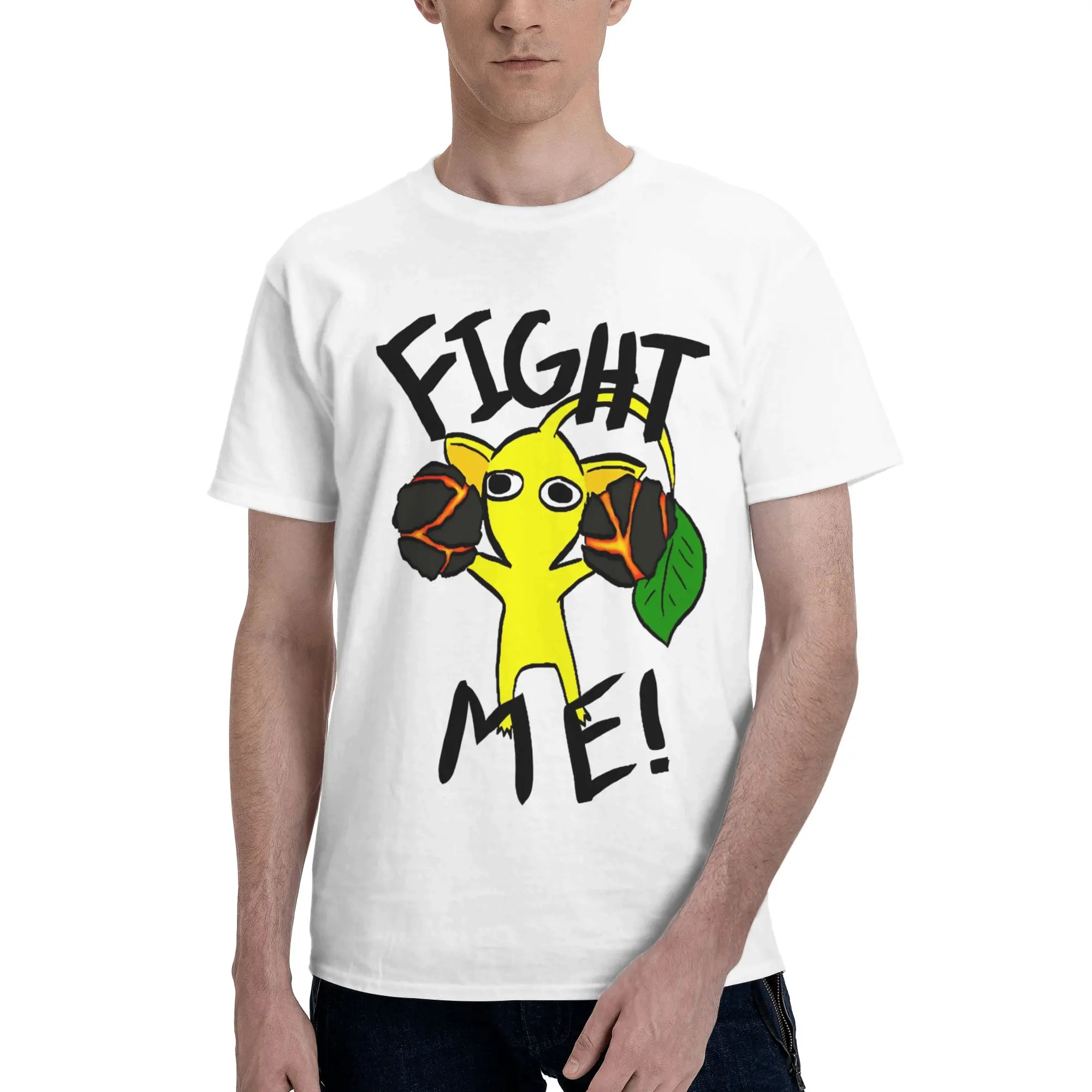 Fight Me! Yellow Pikmin Men's T Shirts Pikmin  Leisure Tee Shirt Short Sleeve Crew Neck Cotton Gift Idea Clothes T-Shirt