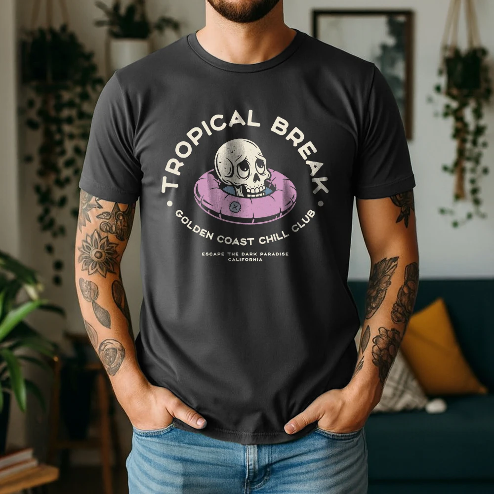 Men's 100% Cotton Short Sleeve T Shirt Retro California Tropical Skull Swim Ring Graphic Print Breathable Casual Daily Tees