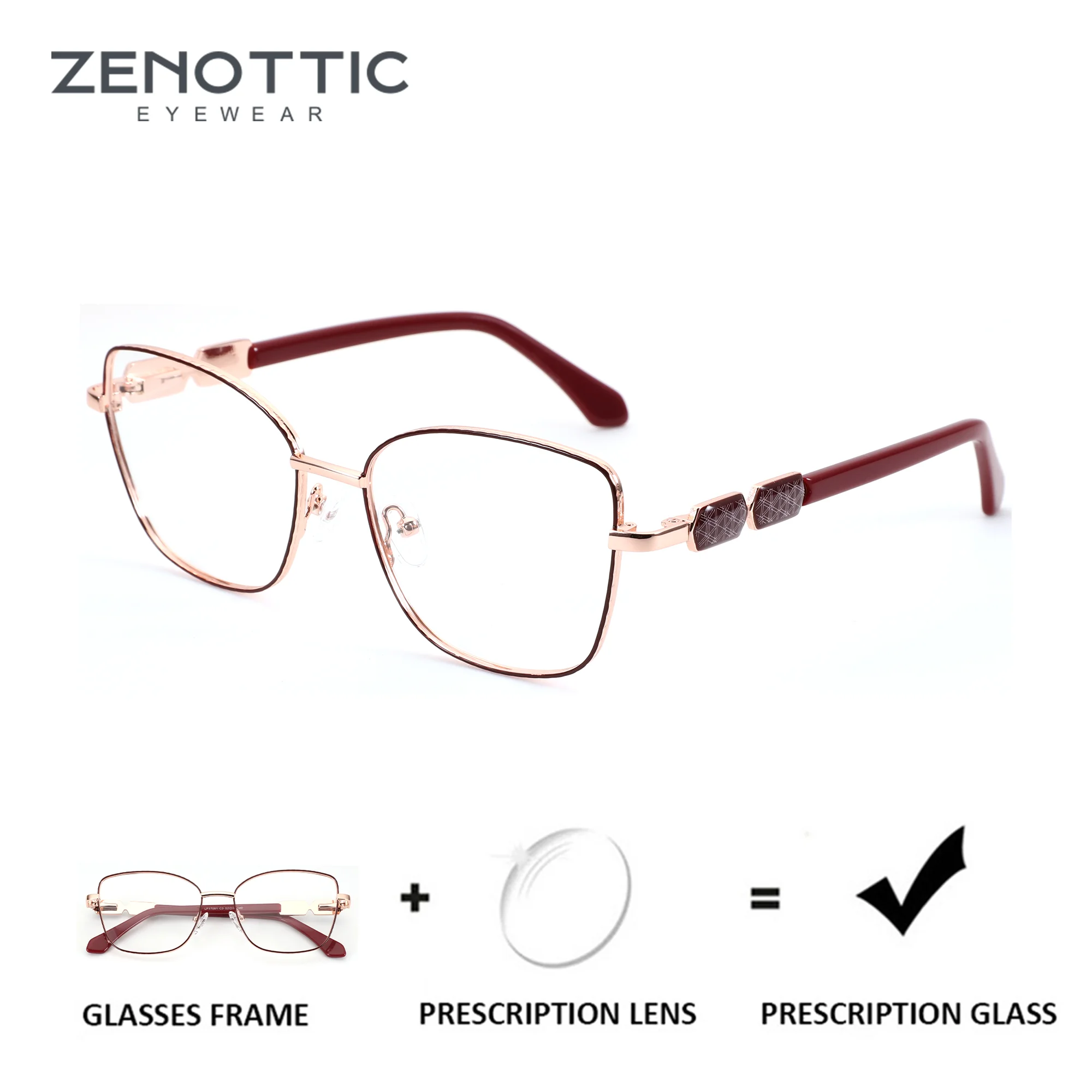 

ZENOTTIC (M Size) Metal&Acetate Prescription Eyeglasses Women Butterfly Anti Blue Light Progressive Optical Glasses With Recipe