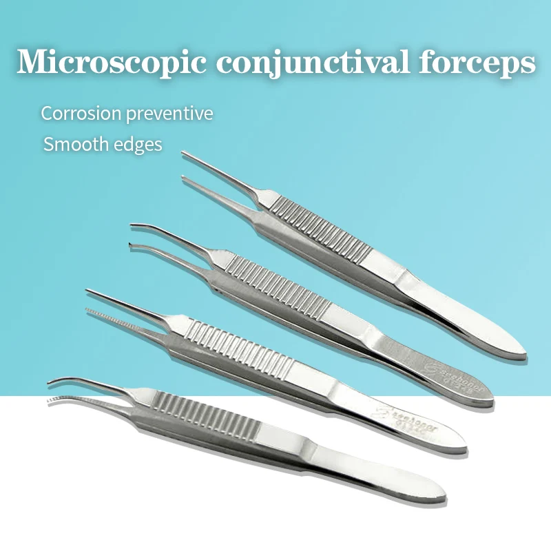 

Stainless steel micro conjunctival forceps with teeth, hooks, no hooks, straight lines, curved lines ophthalmic surgical forceps