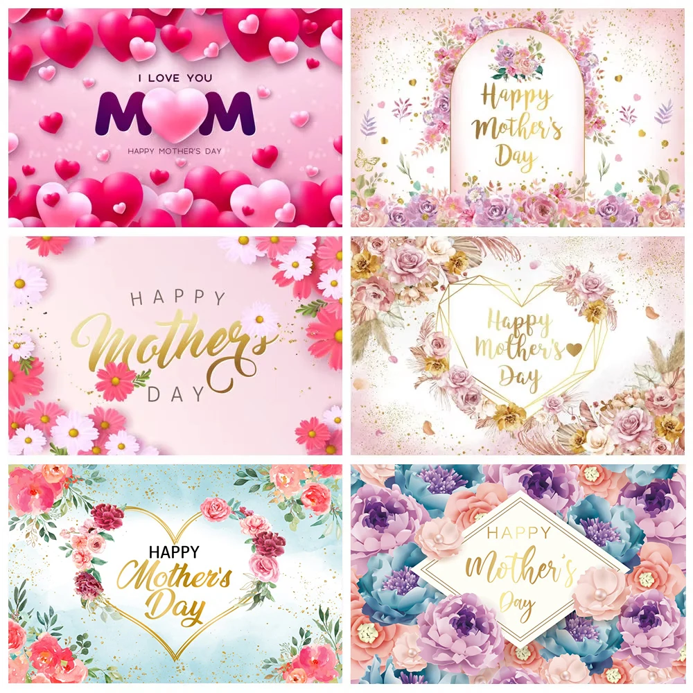 

Happy Mother's Day Backdrop For Photography Love Heart Pink Butterfly Floral Flower Mother's Party Decor Background Photo Studio