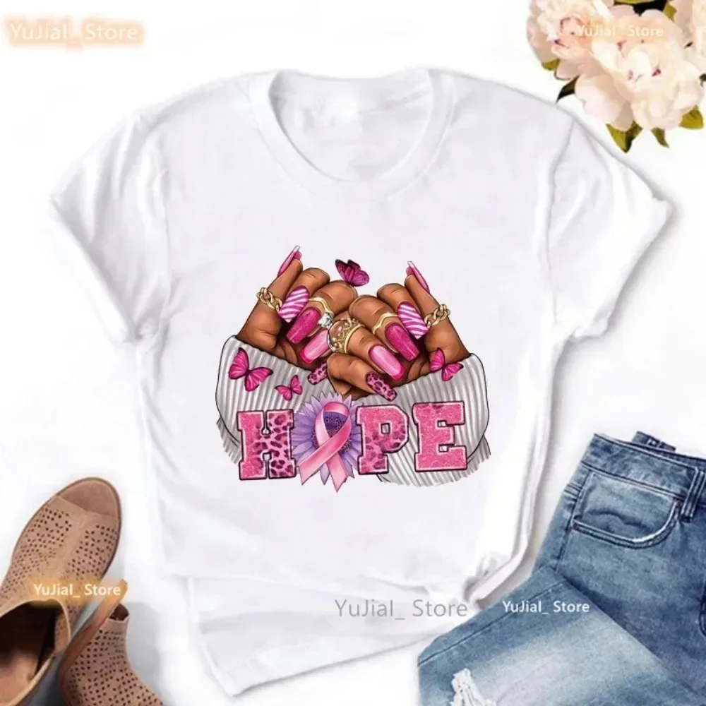 2024 Self Love Nail Polish Print T Shirt Women Breast Caner Awareness Hope Tshirt Femme Pink Short Sleeve T-Shirt Female