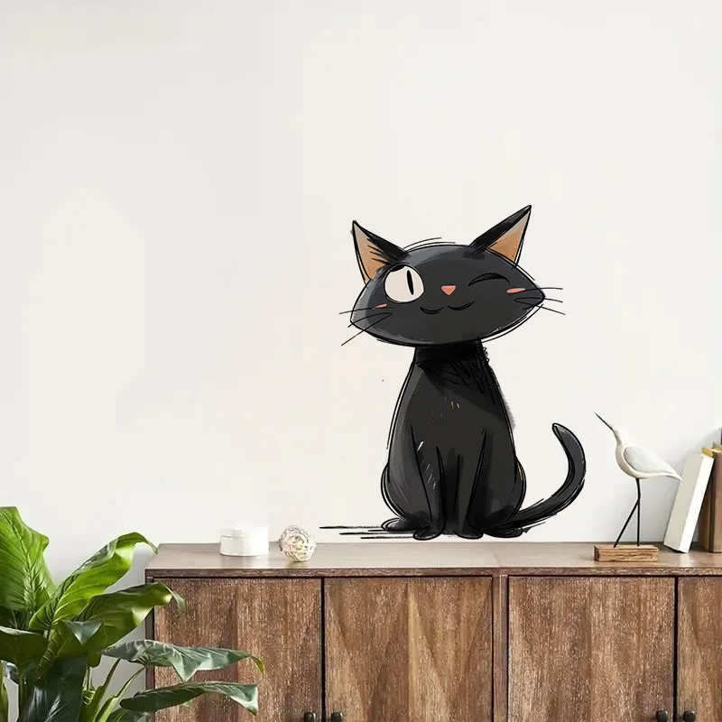 Cartoon Black Cats Wall Stickers, Bright Wall for Home, Cabinet, Door, Refrigerator Decoration, Vinyl Car Decals, Art Wallpaper