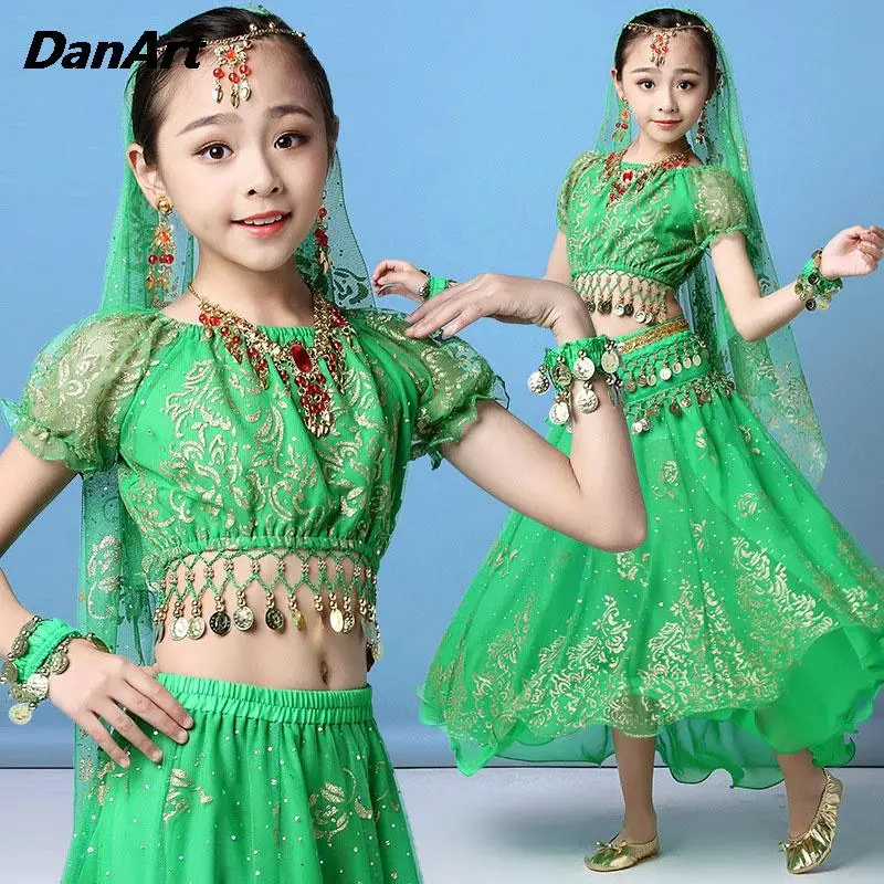 Girls Belly Dance Costumes Set Arabian Indian Dancing Clothing Kids Bellydance Outfit Children Dance Performance Practice Dress