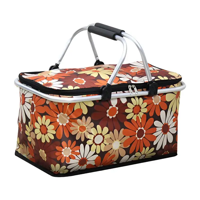 

Insulated Grocery Basket 30L Portable Folding Insulated Cooler Bag With Handles Picnic Bag For Hot Or Cold Food Beach Bag