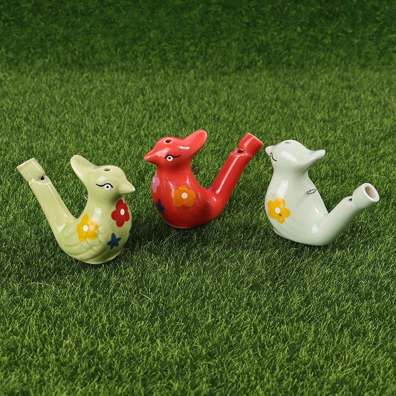 1Pc Coloured Drawing Ceramic Water Bird Whistle With Lanyard Bathtime Musical Toy for Kid Early Learning Educational Toy