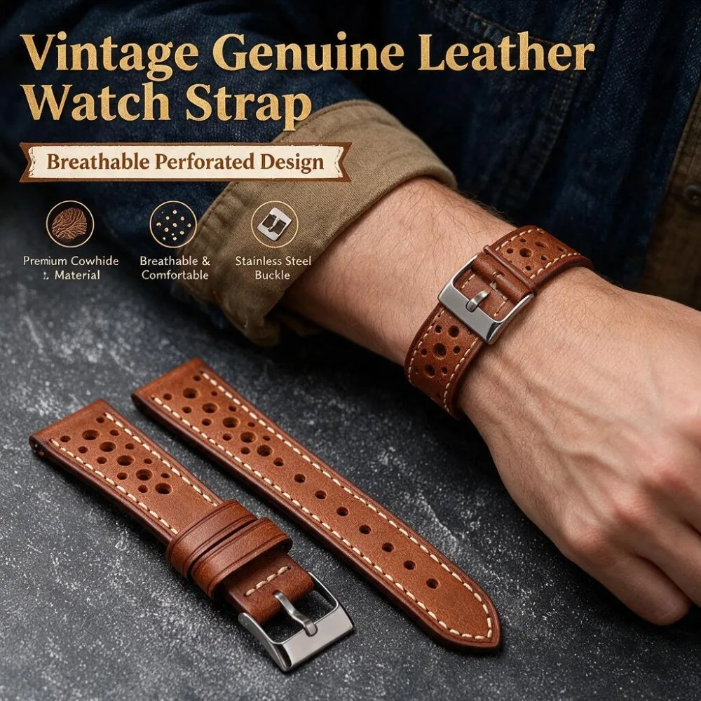 Raystray British Charles CFS Handmade Leather Watch Band Vintage Distressed Soft Cowhide Strap 18mm 19mm 20mm Men's