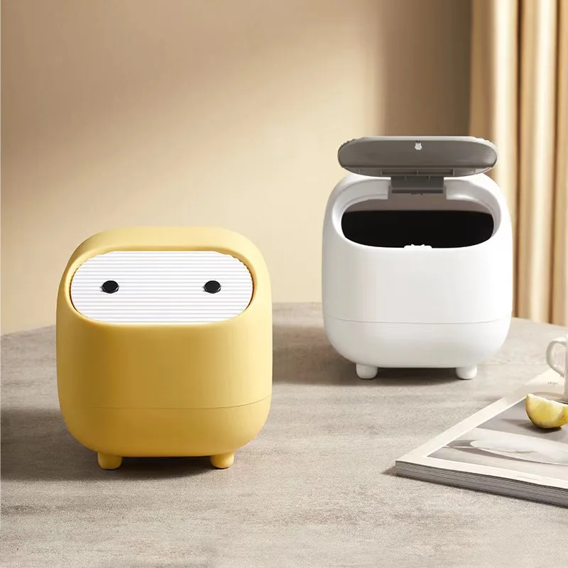 Ninja Desktop Small Trash Can, Contrasting Color Mini Cute Double-layer Press-type Small Trash Can