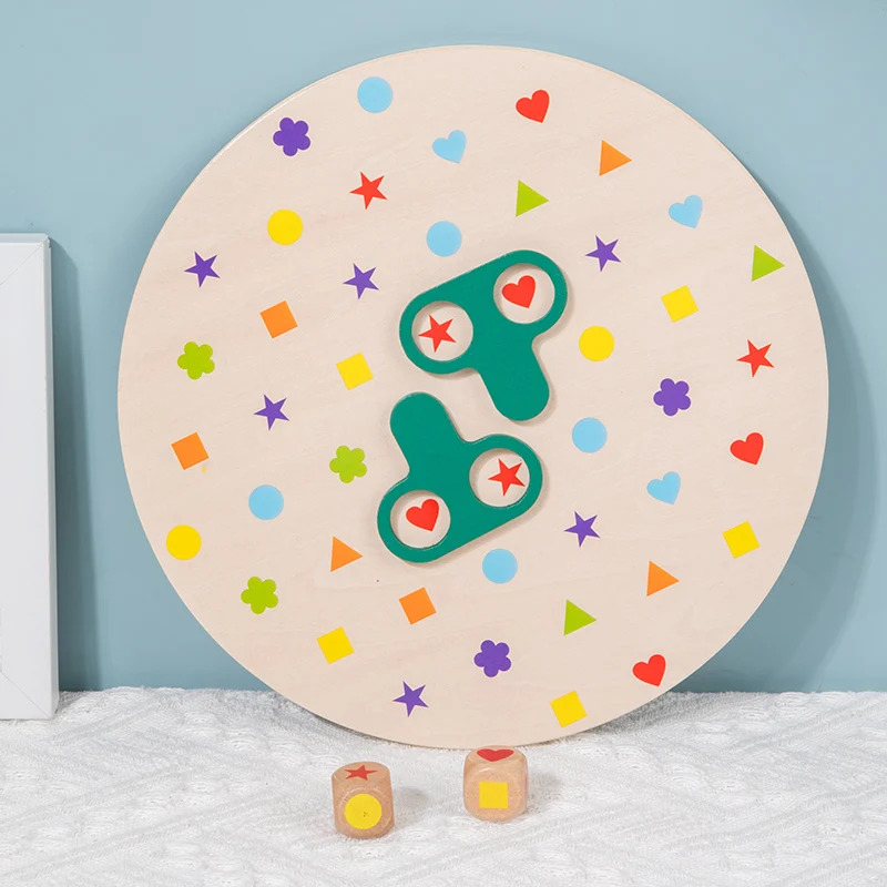 モンテッソーリマッチングゲームボード、色と形の学習パズルおもちゃ、サイコロ付き集中力育成インタラクティブ教育ボードゲーム