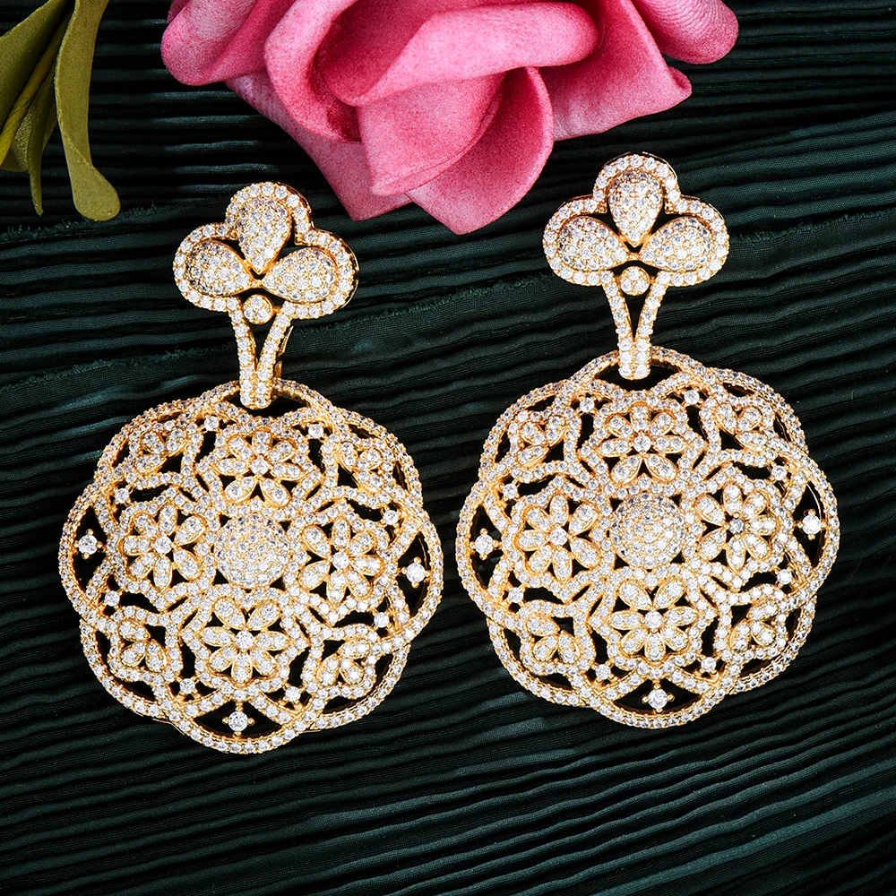 

Missvikki Luxury DUBAI Big Dangle Earrings Shiny Cubic Zircon Drop Earring For Bridal Wedding Party Accessories High Quality