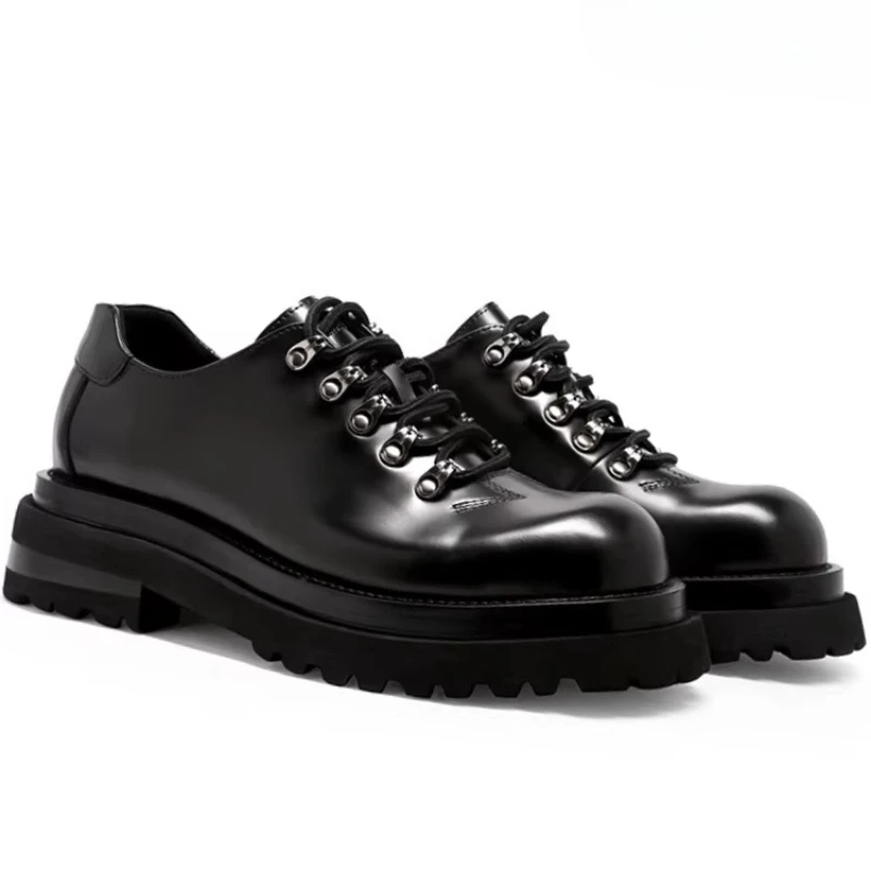 Genuine Leather Tooling Shoes Male Comfortable Breathable Thick Solesd Derby Shoes Men's Dress Shoes Height-increasing Footwear